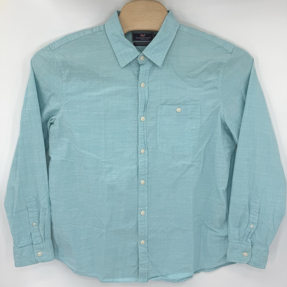 Vineyard Vines Button Up Mens XL Green Slim Longshore Shirt Stretch Slub Cotton